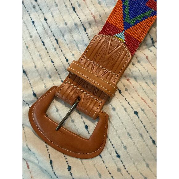 NWOT Vintage Catherine Dial Easley Leather African Seed Bead Boho Belt Size M